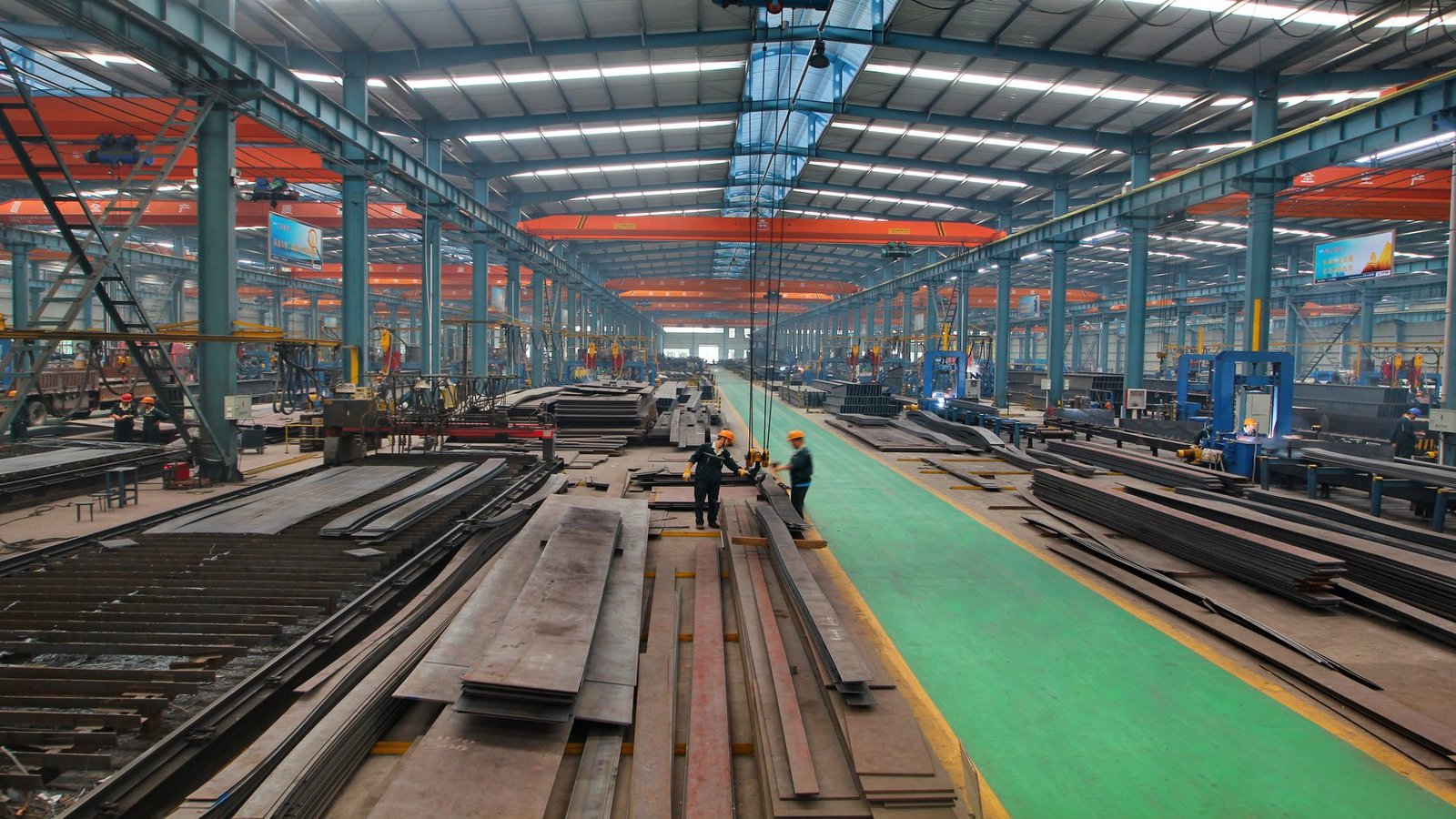 Steel components in an industrial workshop
